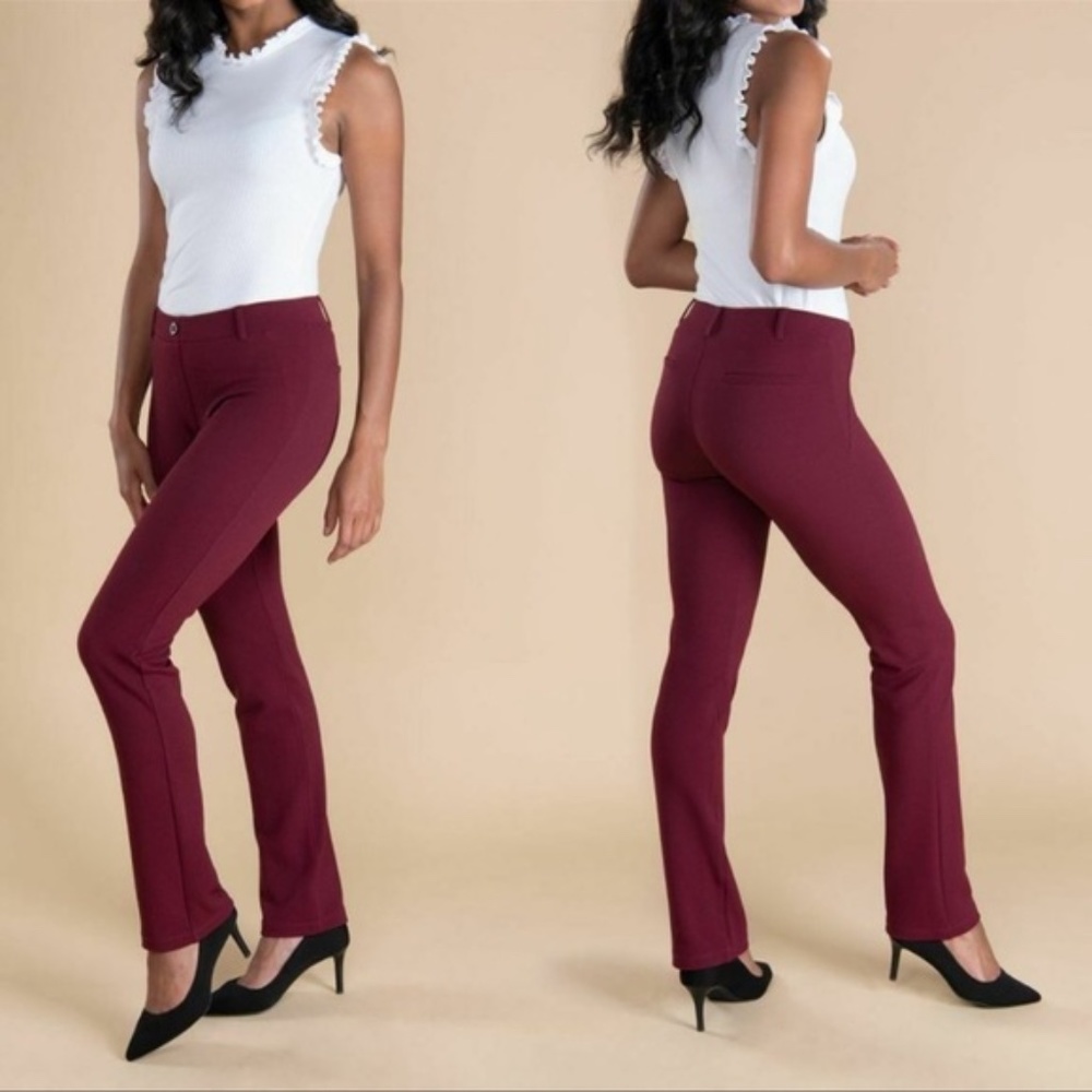 Betabrand Crepe Dress Pants Straight Leg Burgundy Office Business Yoga Medium L